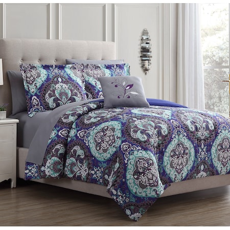 8 PIECE PRINTED REVERSIBLE COMPLETE BED SET CATHEDRAL KING